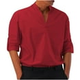 thumbnail image 1 of IROINNID Button Down Shirts for Men able Deep V Long Sleeve Shirt Solid Color Multi-code,Red, 1 of 9