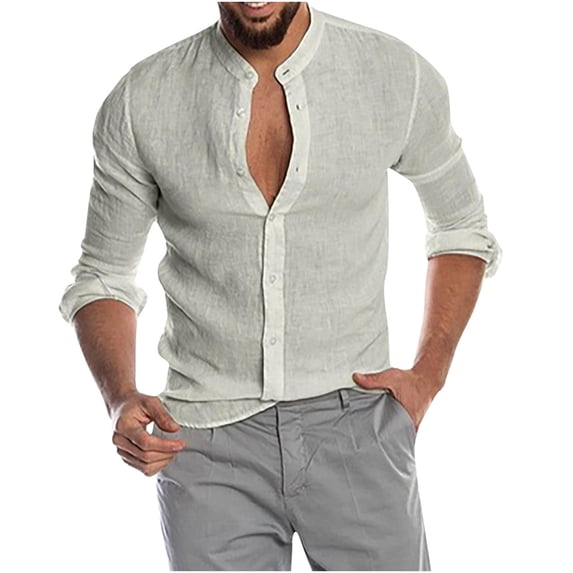 IROINNID Reduced Button Up Shirts for Men Button V-Neck Long Sleeve T-Shirt Autumn Solid Loose Blouse Tops,Gray