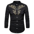 thumbnail image 1 of IROINNID Button Up Shirts for Men Floral Embroidery Slim Fit Long Sleeve Band Collar Dress Shirts,Black, 1 of 4
