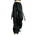 thumbnail image 1 of IROINNID Reduced Cargo Pants for Women Street Style Retro Multi Pocket Cargo Pants Strap Drawstring Straight Leg Pants,Black, 1 of 9