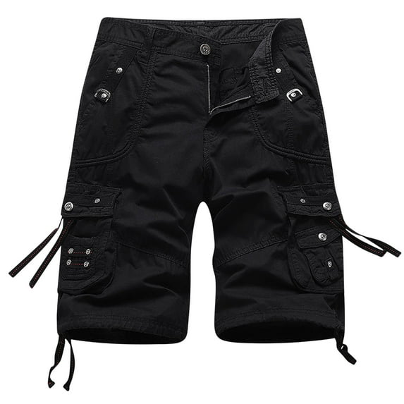 IROINNID Reduced Cargo Shorts for Men Pure Color Outdoors Pocket Beach Work Trouser Cargo Shorts Pant,Black