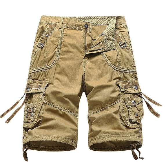 IROINNID Reduced Cargo Shorts for Men Pure Color Outdoors Pocket Beach Work Trouser Cargo Shorts Pant,Khaki