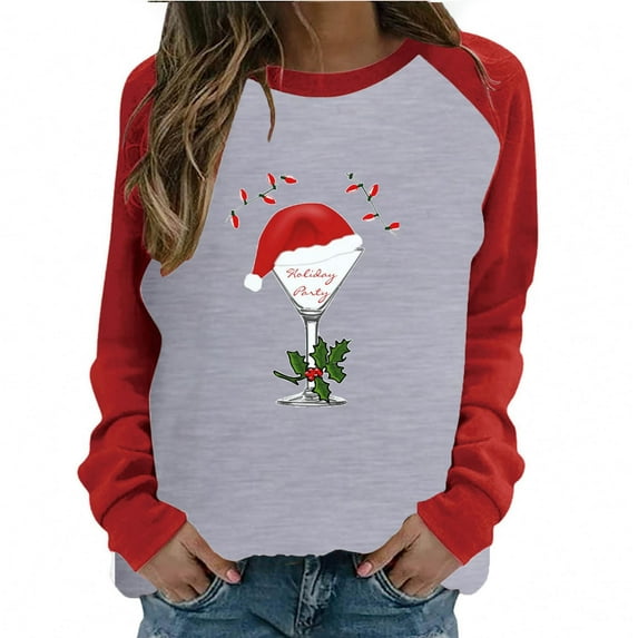 IROINNID Reduced Christmas Sweatshirts for Women Winter Xmas Print Long Sleeves Crewneck Holiday New Year Tops,Gray