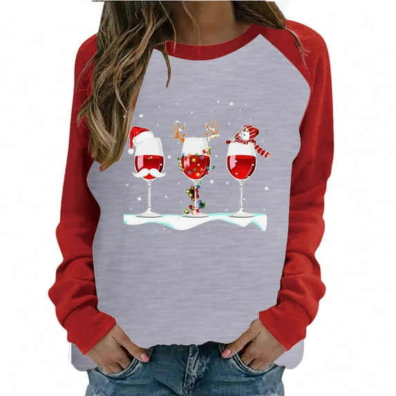 IROINNID Reduced Christmas Sweatshirts for Women Winter Xmas Print Long Sleeves Crewneck Holiday New Year Tops,Gray