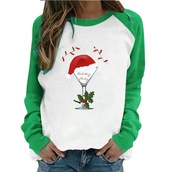 IROINNID Reduced Christmas Sweatshirts for Women Winter Xmas Print Long Sleeves Crewneck Holiday New Year Tops,Green