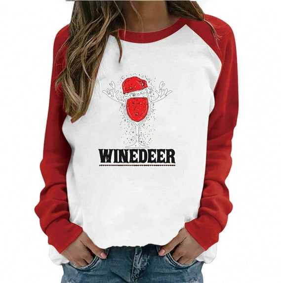 IROINNID Reduced Christmas Sweatshirts for Women Winter Xmas Print Long Sleeves Crewneck Holiday New Year Tops,Red
