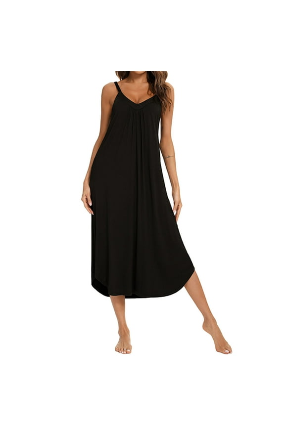 Cocktail Dress for Women Evening Night Party Summer Suspender Pleats Comfortable Nightdress Home Clothes Cocktail Dress,Black