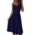 thumbnail image 1 of IROINNID Reduced Dress for Women 2023 Casual Cocktail Wedding Guest Dress Sleeveless Plain Round Neck And Mid-Calf Dress In Spring And Summer Shirt Dress,Navy, 1 of 8