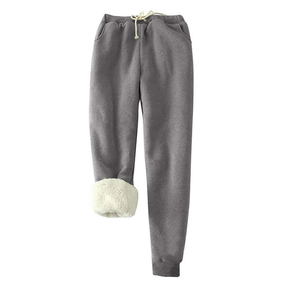 IROINNID Reduced Fleece Sweatpants for Women Thermal Printed Winter Pants Lamb Fleece Elastic Thickened Plush Warm Sweatpants Long Pants,Dark Gray