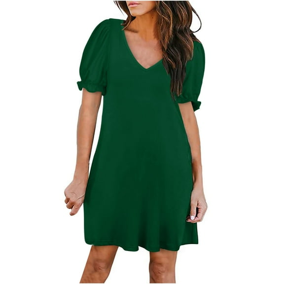 IROINNID Formal Dress for Women Wedding Guest Evening Night Party Dress Elegant Summer Solid Color Short Sleeve Beach Dress,Green