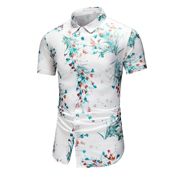 IROINNID Hawaiian Shirt for Men Hawaiian Short Sleeve Beach Stand-up Collar Shirt Printed Summer Button Down Shirts,Green