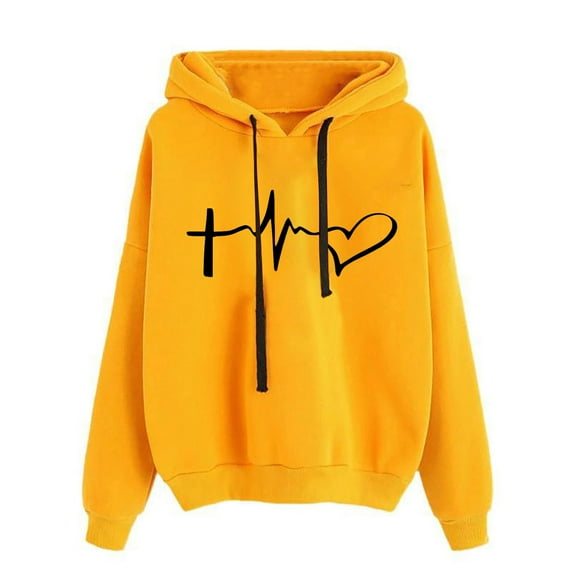 IROINNID Reduced Hoodie for Women Casual Long Sleeve Print Pullover Loose Fit Fall Tops Basic Versatile Hooded Sweatshirt,Yellow