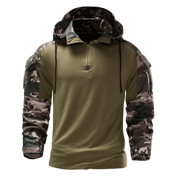 IROINNID Hoodies for Men Loose Camouflage Fashion Half Zipper Hooded Drawstring Long-sleeved Military Sweater,Army Green
