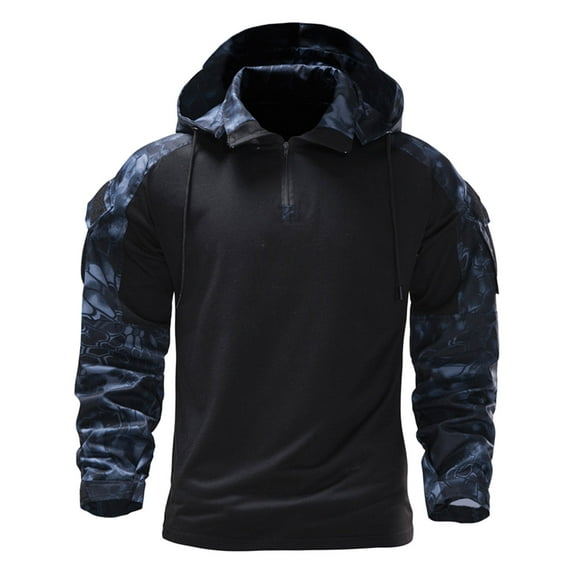 IROINNID Reduced Hoodies for Men Loose Camouflage Fashion Half Zipper Hooded Drawstring Long-sleeved Military Sweater,Black