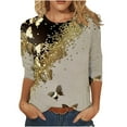 thumbnail image 1 of IROINNID Reduced Ladies Long Sleeve T Shirts 3/4 Sleeves Lounge Shirts Pullover Loose Tunic Tops Print O-Neck Blouse,Khaki, 1 of 5