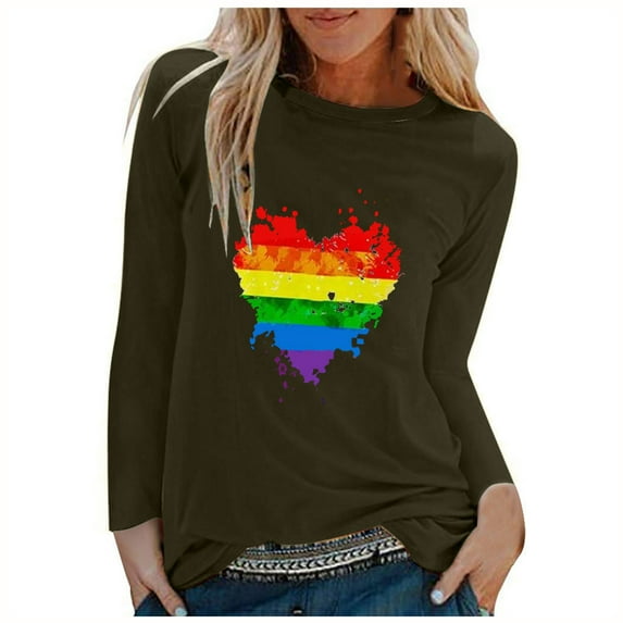 IROINNID Reduced Ladies Long Sleeve T Shirts Round Neck T-Shirt Autumn Printing Loose Blouse Tops,Army Green