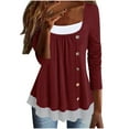 thumbnail image 1 of IROINNID Reduced Ladies Long Sleeve T Shirts Winter Sexy Round Neck Pocket Tops Printed Regular Blouse,Wine, 1 of 8