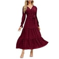 thumbnail image 1 of IROINNID Long Dress for Women Formal Wedding Guest Formal Dress Fall And Winter New Slim Dress Collar Bubble Sleeve Pleated Skirt,Red, 1 of 7