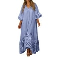 thumbnail image 1 of IROINNID Reduced Long Sleeve Dress for Women Fall Dress Full-Length Shirt Dress Summer Printed Fashion Three Quarter Sleeve Ruffle Hem V-Neck Long Sleeve Shirt Dress,Purple, 1 of 7