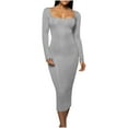 thumbnail image 1 of IROINNID Reduced Long Sleeve Dress for Women Wedding Guest Dresses Mid-Length Bodycon Dress Versatile Square Neck Solid Color Tight Fitting Cutout Dress,Gray, 1 of 8