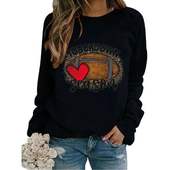 IROINNID Reduced Long Sleeve Shirt for Women Fall Tops Round Neck Heart Print Pullover Relaxed Fit Sweatshirt Fall Tops,Black