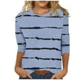 thumbnail image 1 of IROINNID Long Sleeve T-Shirts for Women Printed Loose T-shirt Mid-length 3/4 Sleeves Blouse Round Neck Home Tops,Blue, 1 of 4
