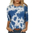 thumbnail image 1 of IROINNID Reduced Long Sleeve T-Shirts for Women Printed T-shirt 3/4 Sleeves Blouse Round Neck Lounge Tops,Blue, 1 of 5