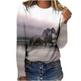 thumbnail image 1 of IROINNID Reduced Long Sleeve T-Shirts for Women Shirts Round-Neck Print Tops Printed Regular Blouse,White, 1 of 5