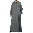 thumbnail image 1 of IROINNID Men's Muslim Robe Set Arab Middle Robe Long Sleeve Hooded Button Robe,Black, 1 of 8