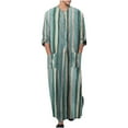 thumbnail image 1 of IROINNID Men's Robe Long Sleeves Double Pocket Stripe Print Comfy Long Robe,Green, 1 of 7