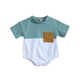 thumbnail image 1 of IROINNID Reduced Neutral Crossover Onesies Baby Boys Girls Cute Short Sleeve Splicing Print Pocket Romper,Blue, 1 of 9