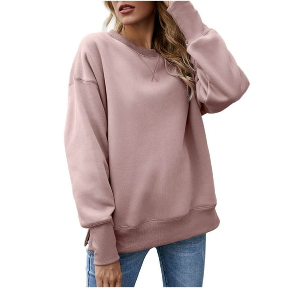 IROINNID Reduced Polyester Long Sleeve T Shirt for Women Cotton Shirts for Women Daily New Bottom Split Fleece Round Neck Pullover With Plush And Thickened Sweater,Pink