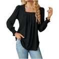 thumbnail image 1 of IROINNID Polyester Long Sleeve T Shirt for Women Daily Deep Square Neck Solid Button Blouse Shirt Top,Black, 1 of 4