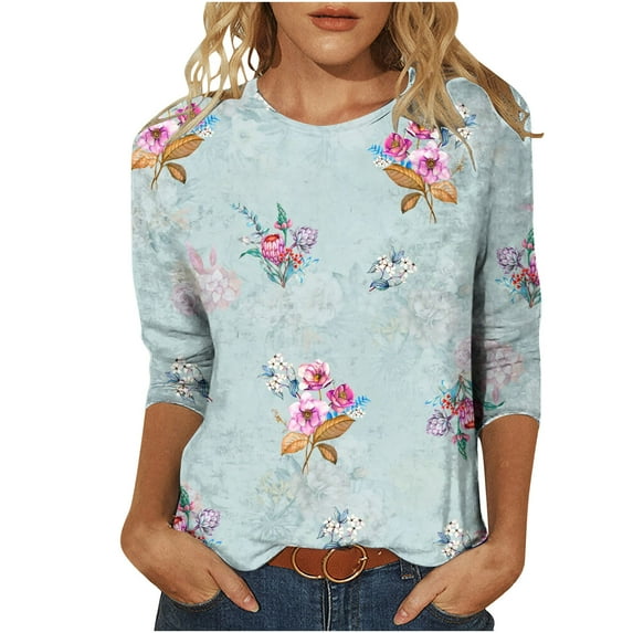 IROINNID Reduced Polyester Long Sleeve T Shirt for Women Daily Printed Loose T-shirt Blouse Round Neck Tops,Green