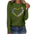 thumbnail image 1 of IROINNID Reduced Polyester Long Sleeve T Shirt for Women Daily Summer Sexy Fold Printed Regular Round Neck Button Top,Green, 1 of 5