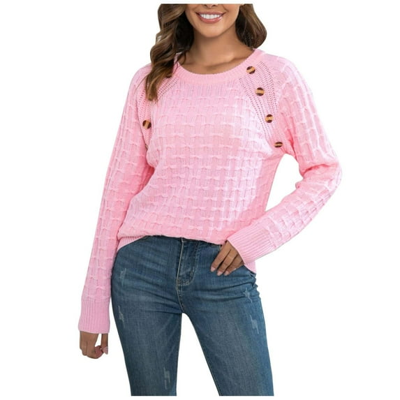 IROINNID Reduced Pullover Sweater for Women Casual Stripe Round Neck Trendy Warm Sweater Knitted Soft Pullover,Pink