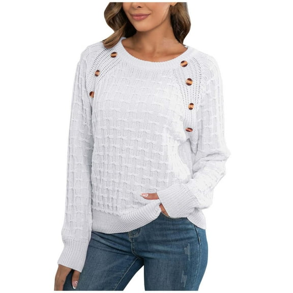 IROINNID Pullover Sweater for Women Casual Stripe Round Neck Trendy Warm Sweater Knitted Soft Pullover,White