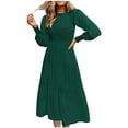 thumbnail image 1 of IROINNID Reduced Semi Formal Dress for Women Long Sleeve A-Line Dress Winter Round-Neck Solid Long Dress Features,Olive Green, 1 of 4