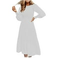 thumbnail image 1 of IROINNID Reduced Semi Formal Dress for Women Long Sleeve A-Line Dress Winter Round-Neck Solid Long Dress Features,White, 1 of 3
