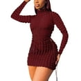 thumbnail image 1 of IROINNID Long Sleeve Dress for Women Wedding Guest Dresses Thigh-Length Cutout Dress Long Sleeve Tie Hollow-out Wrap The Buttocks Dress,Burgundy, 1 of 8