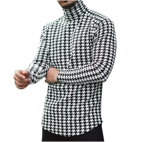 IROINNID Shirts for Men Long Sleeve Turtleneck Pullover Printed T-Shirt Top,Black