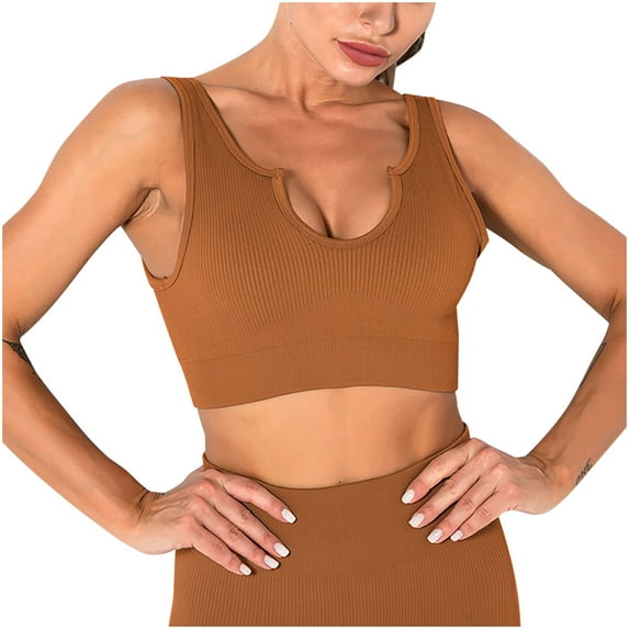 IROINNID Reduced Sports Bras for Women Yoga Bra Solid Back Seamless Shockproof Yoga Running Fitness Sports Bra,Coffee