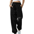 thumbnail image 1 of IROINNID Reduced Sweatpants for Women Casual Jogger Oversized Fall Winter Fitness Sport Printing Elastic Waist Long Sweatpants,Black, 1 of 5