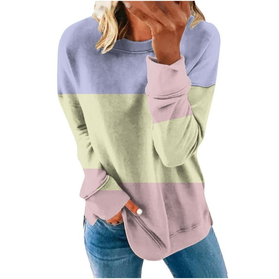 IROINNID Reduced Sweatshirt for Women Loose Fit Shirt Long Sleeve Sweatshirt Round Neck Casual Tops Sweatshirt Hoodies,Purple
