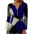 thumbnail image 1 of IROINNID Reduced Tunic Tops for Women Womens Oversized Shirt Daily Summer Fold Printed Regular Long Sleeves Round Neck Button Top,Blue, 1 of 4