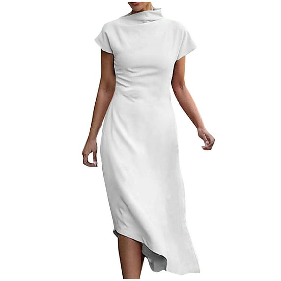 IROINNID Reduced Wedding Guest Dresses for Women Evening Night Party Dress Color Short Sleeve Dresses Trendy Formal Dress,White