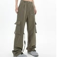 thumbnail image 1 of IROINNID Women's Cargo Pants Wide Leg Solid Color Loose Broad Leg Full Length Pants,Olive Green, 1 of 7