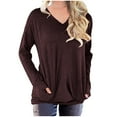 thumbnail image 1 of IROINNID Women's Fall Tops Long Sleeve Oversized Base Shirts Workout Sweatshirts Casual Basic V-Neck Relaxed Fit Tops with Pocket,Brown, 1 of 5