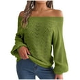 thumbnail image 1 of IROINNID Reduced Women's Knit Long Sleeve Off-The-Shoulder Sweater Ladies Casual Loose Fit Solid Fall Tops,Green, 1 of 8