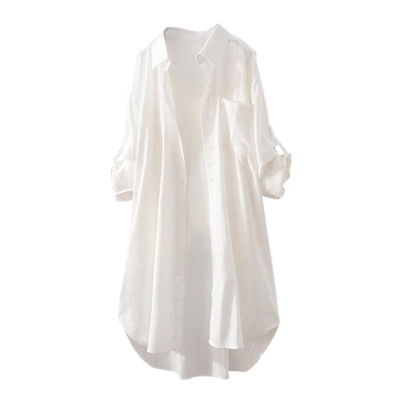 IROINNID Women's Long Sleeve V-Neck Shirts Cotton Shirts for Women Daily Ladies Solid Color Long Sleeve Cotton Loose Top Shirt Coat,White